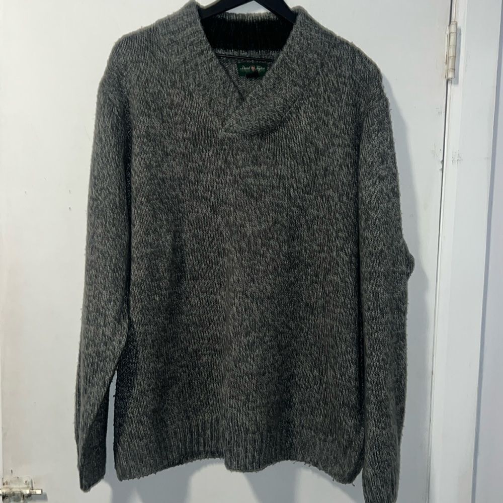 DAVID TAYLOR Gray Marled V Neck Sweater-XL